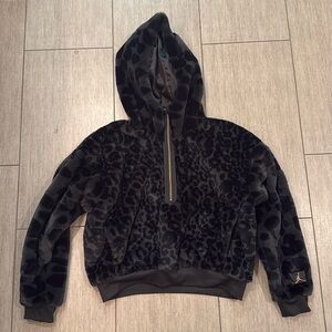 Nike Air Jordan Hoodie Womens Small Black Leopard Print Court To Runway Faux Fur